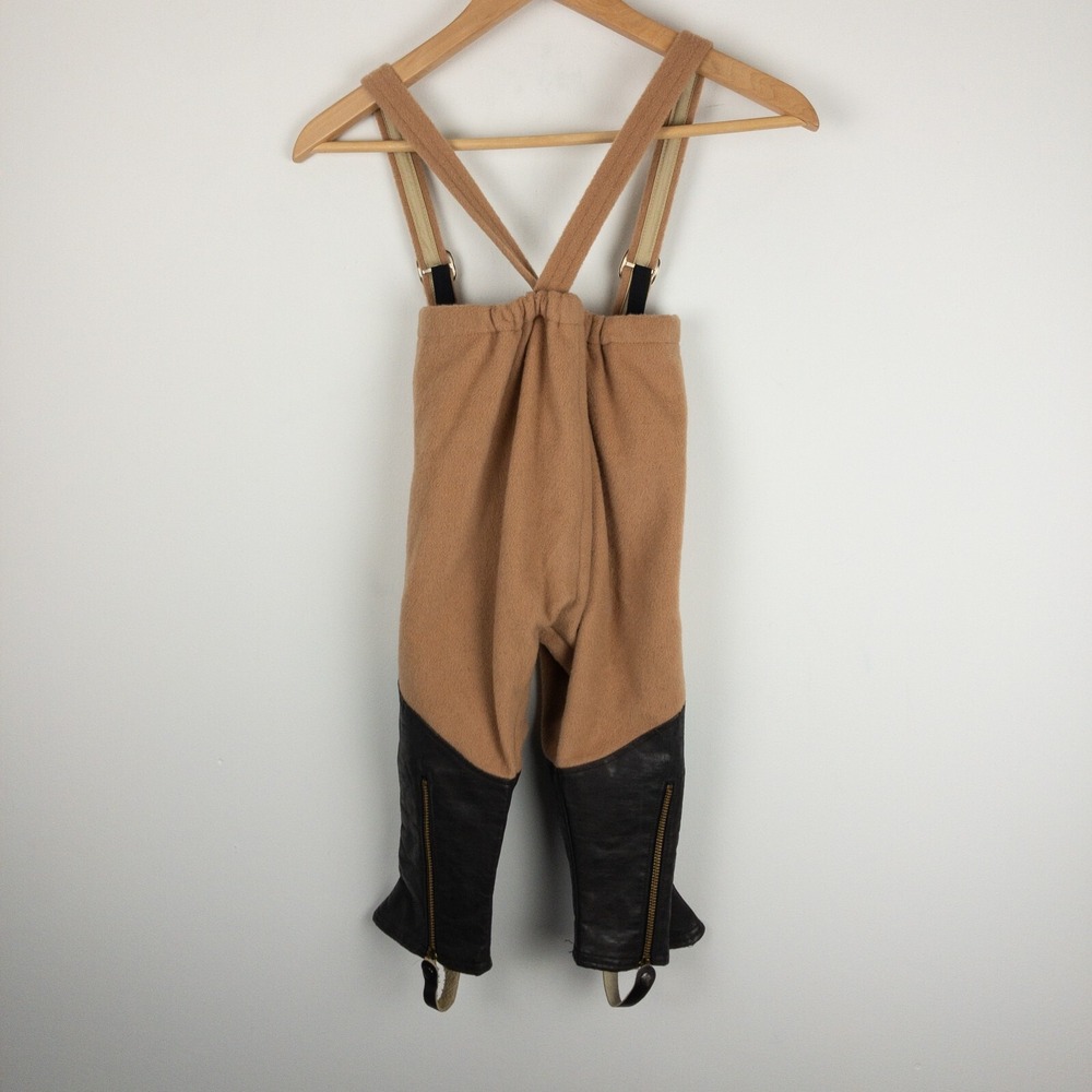 VTG Wool Equestrian Snow Suspender Pants & Hat Boys Size 4T (30x16) Beige - Picture 2 of 13